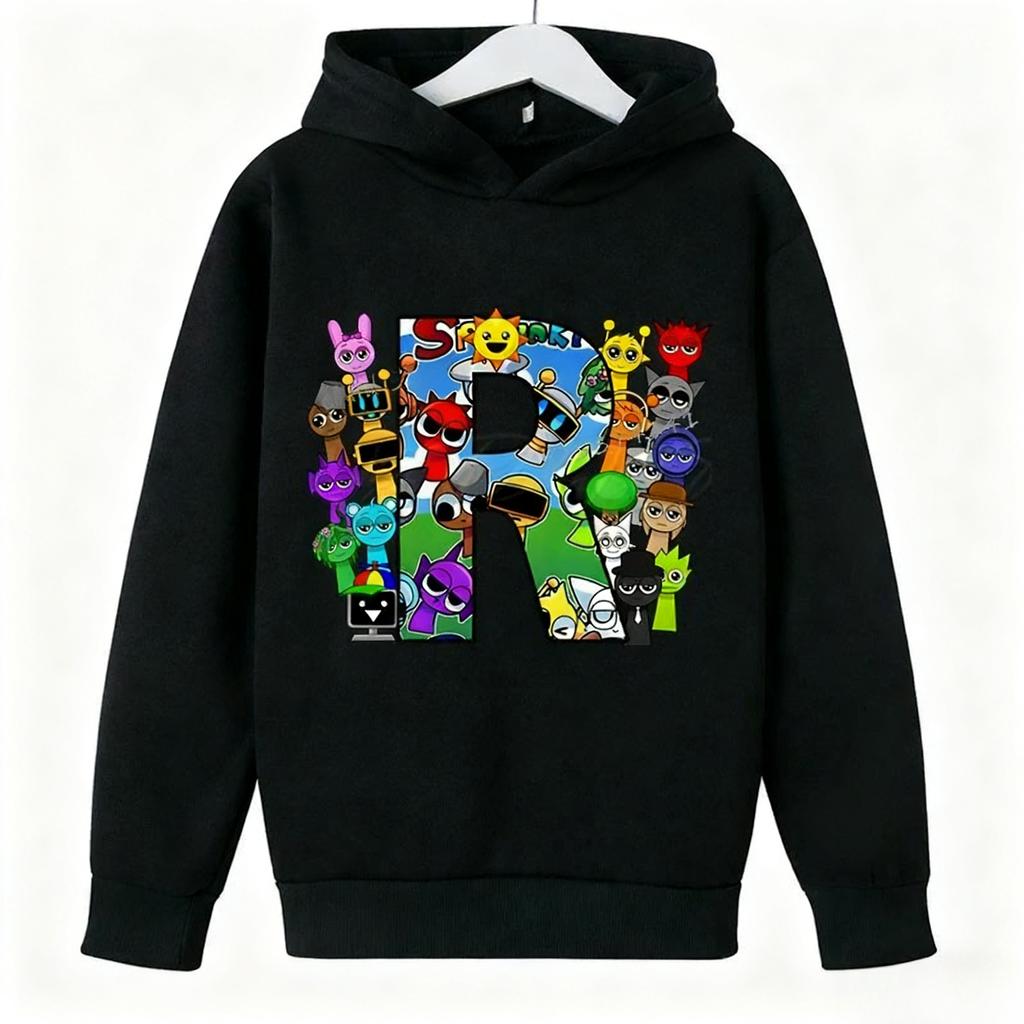 Autumn Winter Spravaki Character Collage Initials Printed Hoodies Fashionable Casual Warm Sports Long Sleeved Children's Boy Hooded Sweatshirts