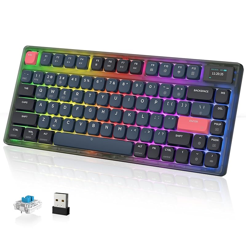 

AJAZZ AK832 Thin mechanical keyboard Wireless, Bluetooth 5.0, wired connection blue axis mac keyboard silent ring With LCD screen -Fnatic Gear ipad