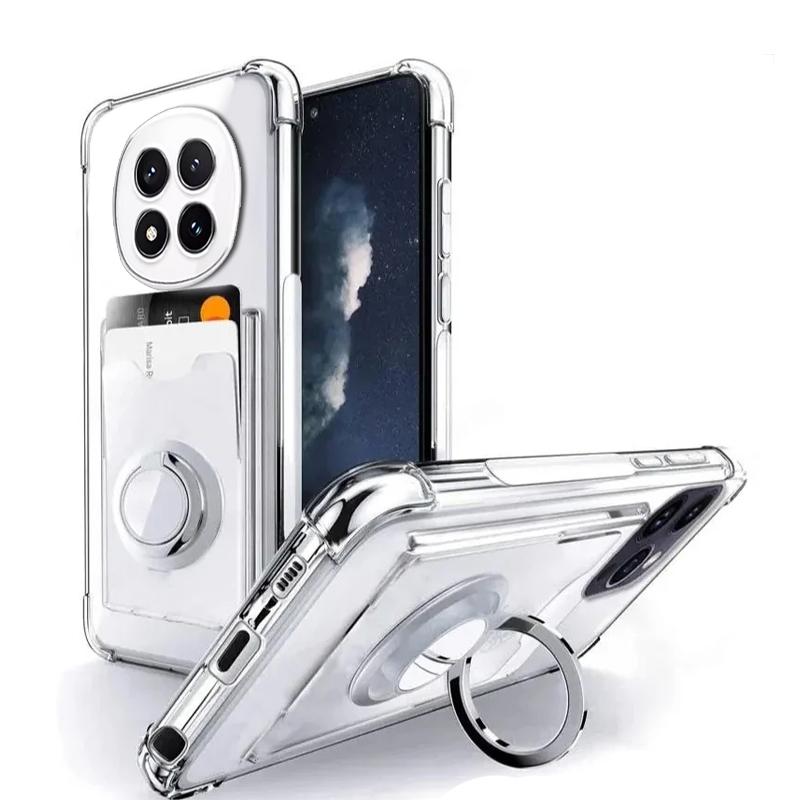 For POCO M8 Pro M8Pro Card Slot Airbag Clear Phone Case For Xiaomi POCO X7 Shockproof Ring Holder Soft Transparent Cover