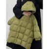 Boys Girls Mid-Length Plaid Cotton Coat Kids Thick Warm Hooded Jacket Winter 2026