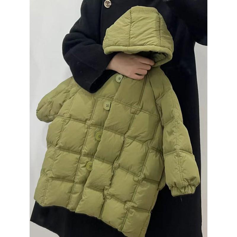Boys Girls Mid-Length Plaid Cotton Coat Kids Thick Warm Hooded Jacket Winter 2026