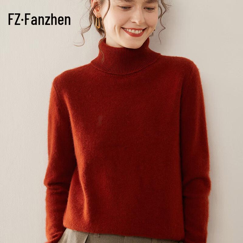 Fanzhen Women's High-Neck Thick Cashmere Blend Sweater