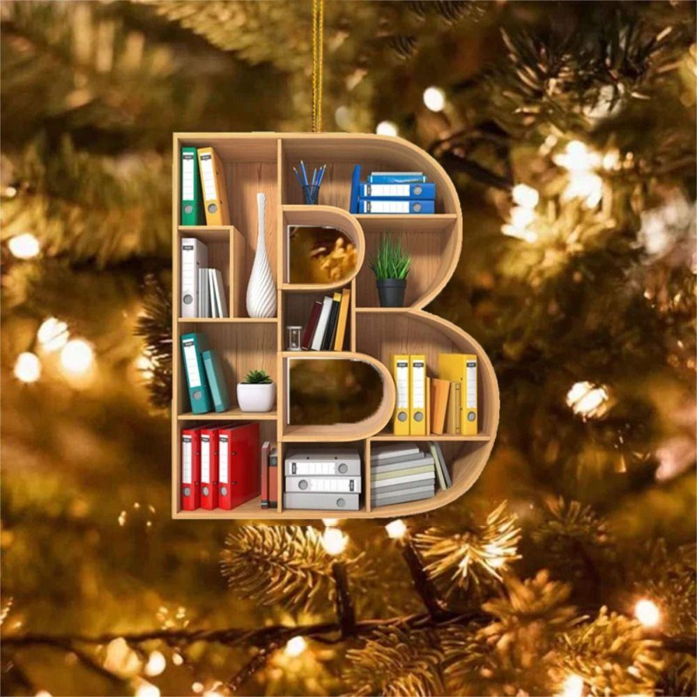 Personalized 26 Letter Bookshelf Pendant Acrylic Hanging Ornament Christmas Tree Decoration  Couple