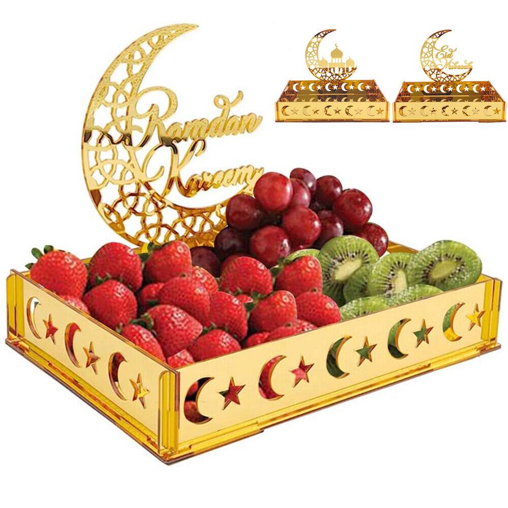 

Поднос для праздника Рамадан Поднос для сервировки праздника Ид Золотой акриловый поднос для еды с луной и звездой для десерта