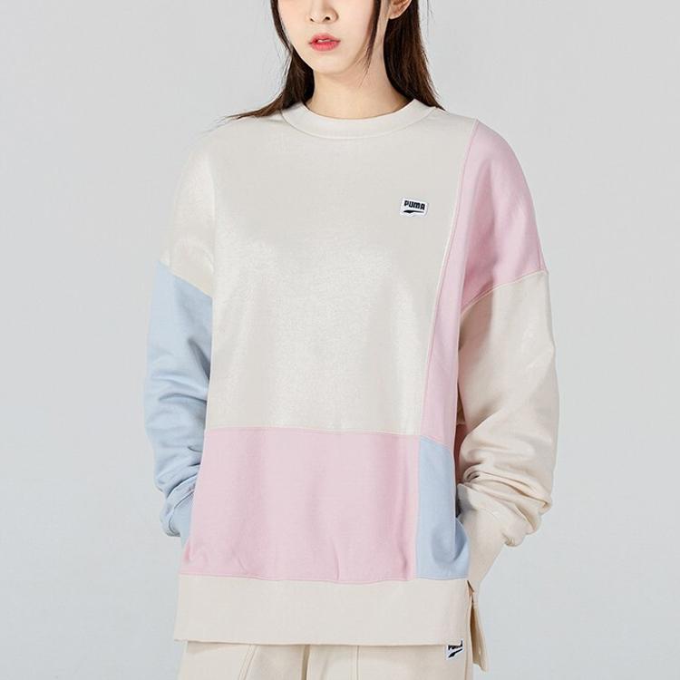 PUMA Color Block Round Neck Long Sleeve Knit Sweatshirt Women sweatshirt Pink 535366-99