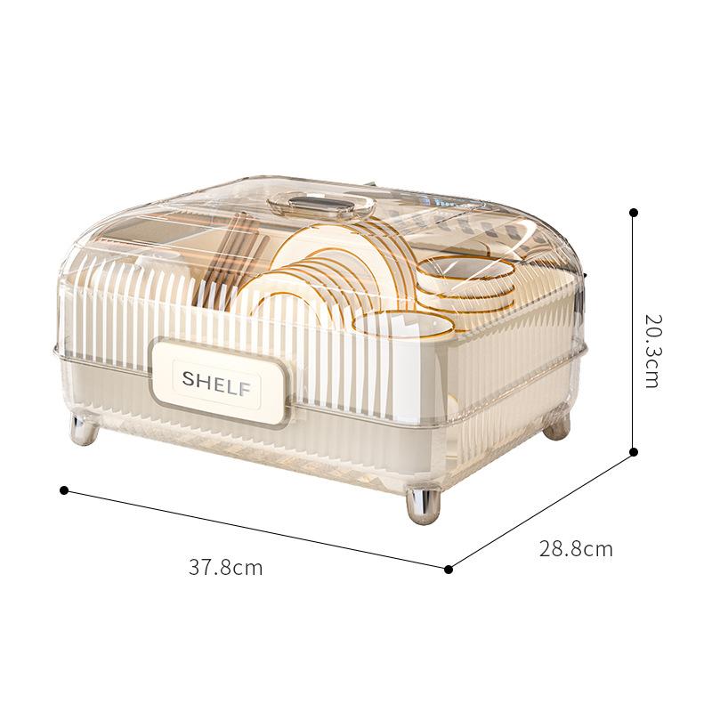 Kitchen Drain Rack, Large-capacity Dishware Storage Box, Dust-proof with Cover, Countertop Tableware Storage and Organization