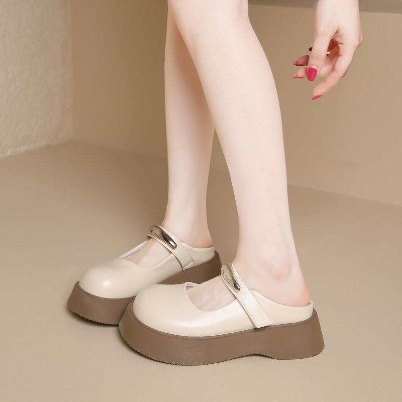 Mode CRLAYDK Damtofflor Slip-on Rygglösa Promenad PU Läder Loafers Kardborretofflor Casual Dam Höjdökande Slides