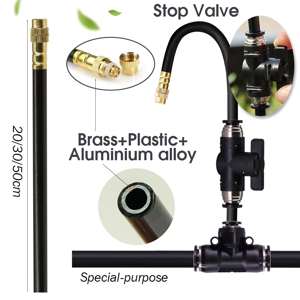 20/30/50cm 360° Free-bend Adjustable Misting Nozzles Stop Water Valve Slip Lock for 3/8" 9/12mm PE Tubing Garden Cooling System