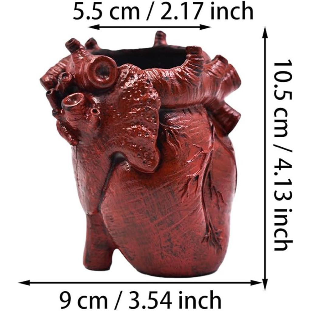 Herzförmige Blumenvase Herz Organform Stifthalter Aufbewahrung für Heim- und Büro-Schreibtisch Harzdekor, Make-up Pinselhalter, 10,4 cm x 8,9 cm