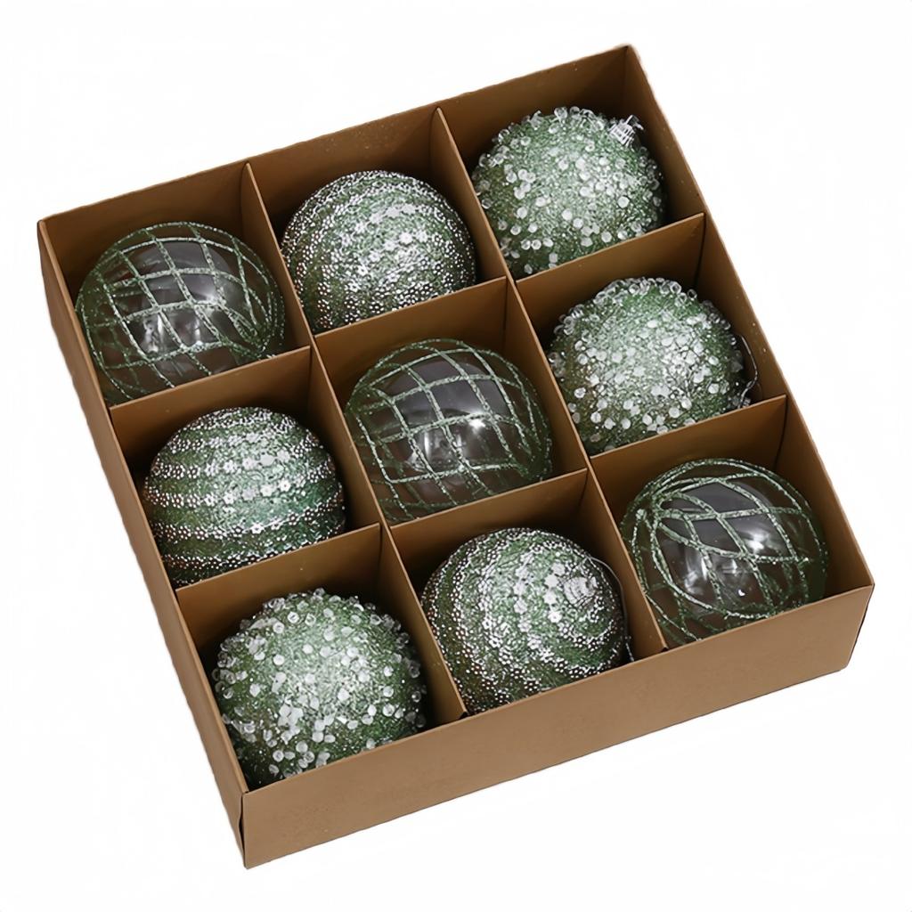 Shimmering 8CM Christmas Ball Ornaments Set of 9 for Festive Tree Decor