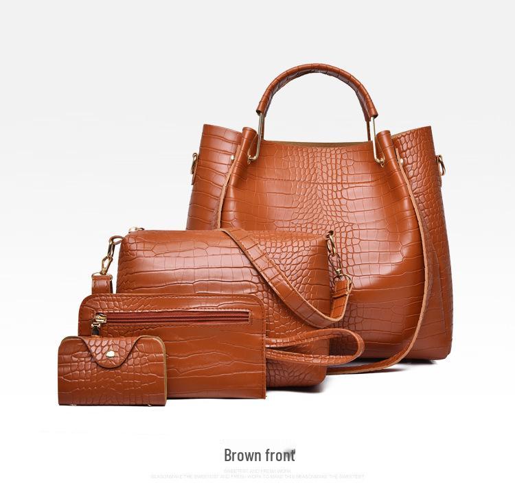 Women's 2023 European & American Crocodile Pattern Four-Piece Mother-Child Bag Set - Shoulder, Handheld, Crossbody & Bucket Styles