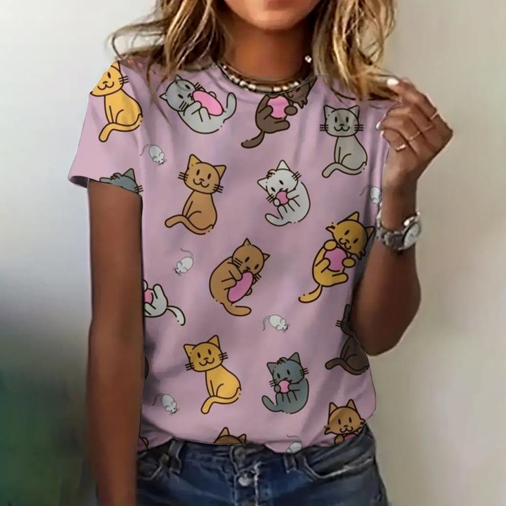 Summer Cute Funny Cat 3D Print T-shirts Women Streetwear Casual Fashion Y2k Short Sleeve T Shirt O-neck Tees Tops Clothing