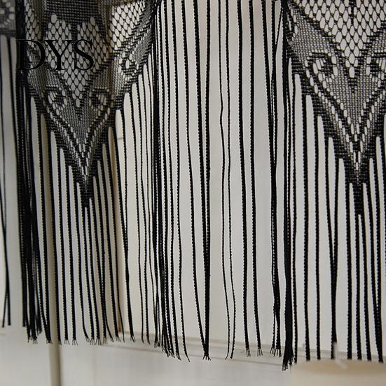 Rod Pocket Valance Halloween Lace Window Valance, Bat Skull Pattern Gothic with Fringes, Black Sheer Curtain for Kitchen Cabinet Decoration