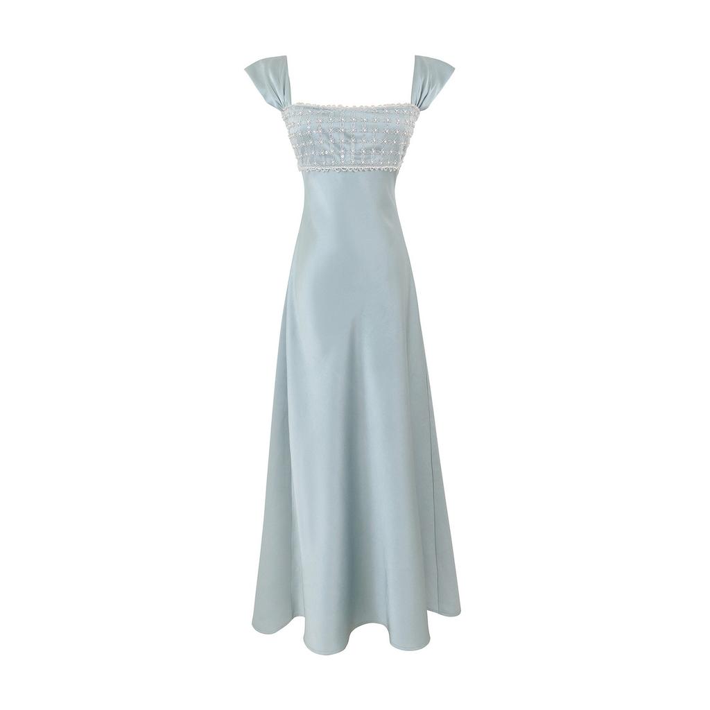 Liuguang satin dress summer one-word shoulder temperament heavy industry light luxury fishtail skirt women's new party foreign style trendy