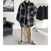 Men's Plaid Tweed Jacket Casual Button Down Shacket Coat Long Sleeve Loose Fit Streetwear Autumn Winter Fashion Outerwear