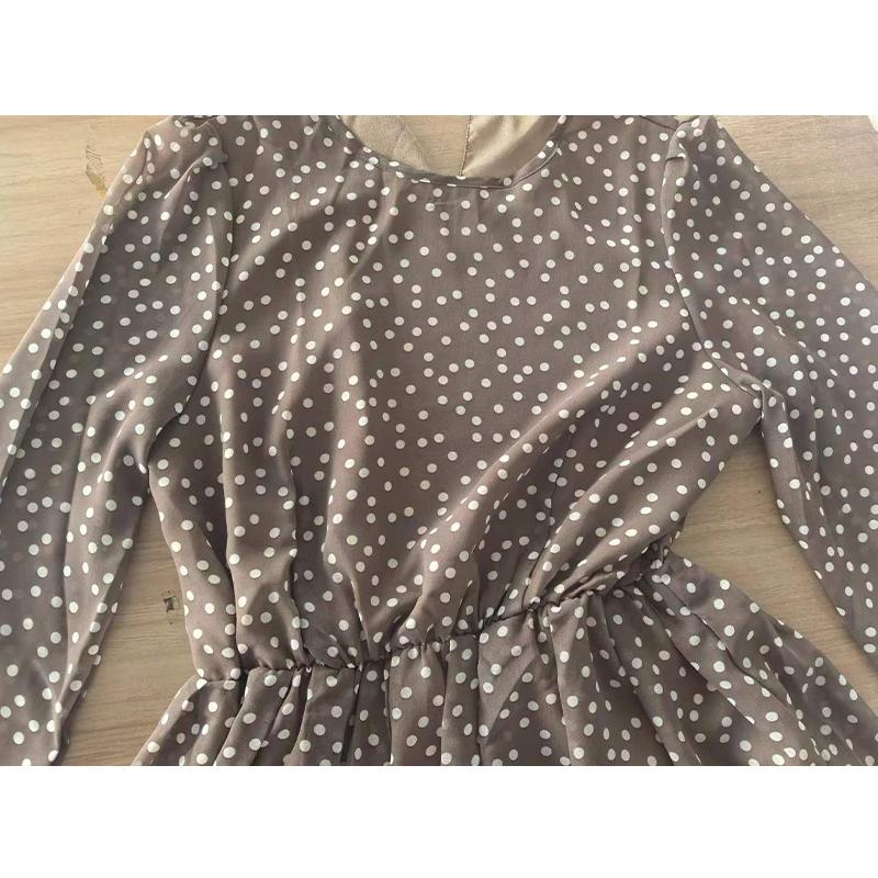 Sexysexy Durable Fashion Vintage Dot Printing Women Chiffon Dress Autumn Fashion Casual Dress Boho Beach Women A-line Dress