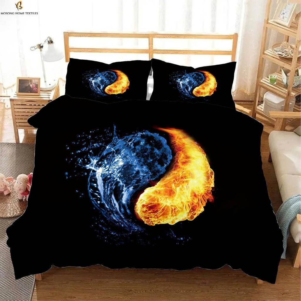 Water and Fire Tai Chi Printed Quilt Cover Bedding Textile Quilt Cover Pillowcase Three-piece Set Machine Washable