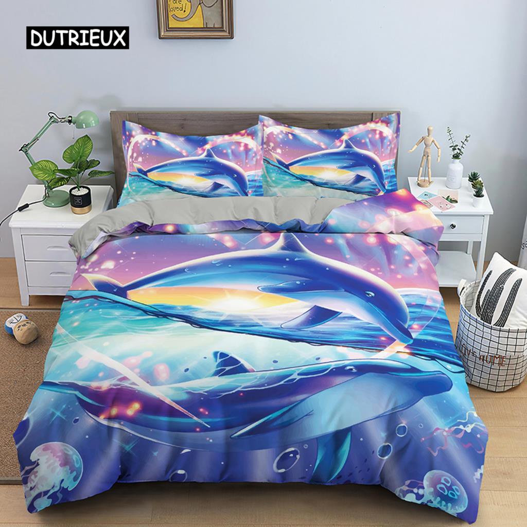 Dolphin Duvet Cover 3D Bedding Set Boys Girls Adults Comforter Cover Queen King Home Textiles Marine Life Polyester Quilt Cover