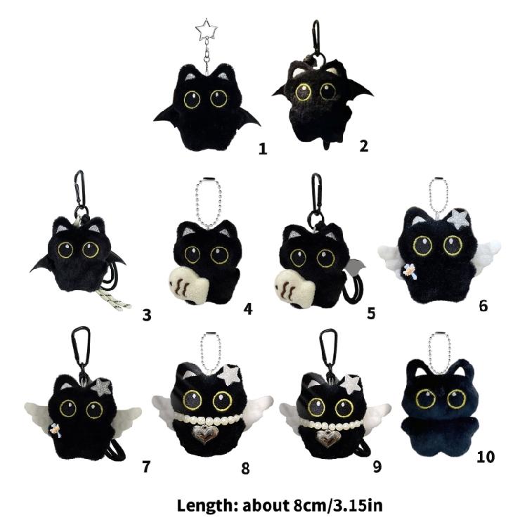 Chaveiro de Gato de Pelúcia Asa Fantasmagórica Estilo Fofo Adorável Pingente de Bolsa Material Macio Presente Para Decoração de Halloween Natal