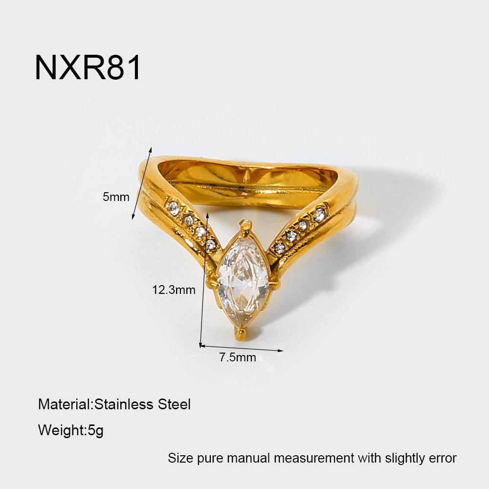 Hot Sale Light Luxury Geometric Horse Eye Zircon Multi-layer Stacked Ring Plated 18K Gold Stainless Steel Exquisite Ring Women