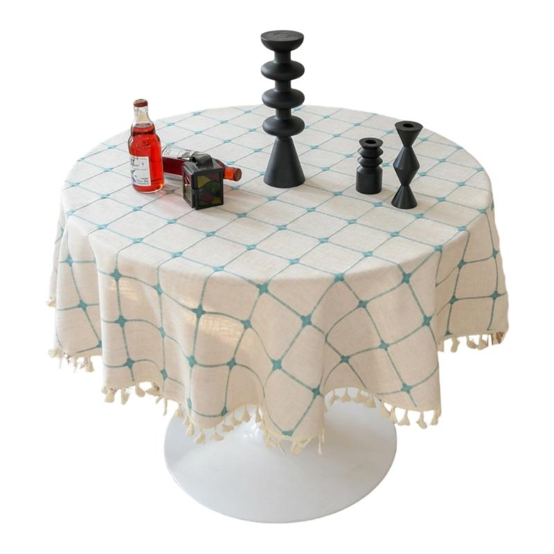 Simple Round Tablecloth Polyester Cotton Blend Against Slip Design Multiple Dyes For Various Uses