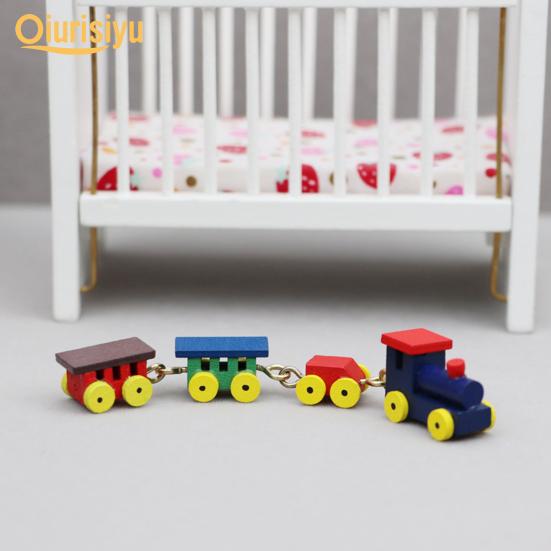 1:12 Delicate High Reduction Decorate Wood Colorful Wooden Train Model Toys Doll House Dollhouse Train