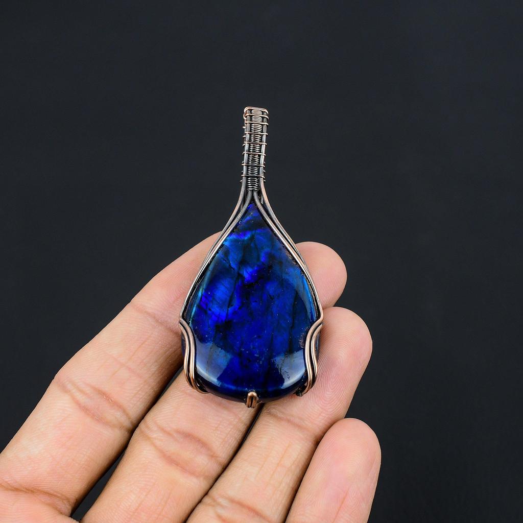 Blue Flash Labradorite Handmade Pendant, Natural Gemstone Jewelry, 999 Copper Wire Wrapped Pendant Jewelry, For Gift