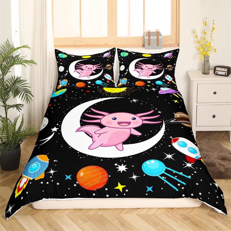 Kawaii Axolotl Duvet Cover Twin Size Underwater World Cartoon Bedding Set For Kids Boys Girls