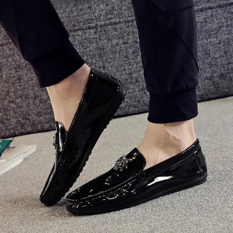 New Patent Leather Black Brand Shoes Men Designer Shoes Comfortable Driving Shoe Loafers Casual Shoes for Men Zapatos De Hombre