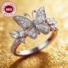 S Silver Fairy Three-Dimensional Double Butterfly Fully inlaid5A Zircon Women's Ring Elegant and Delicate Butterfly-Shaped Ring In Forest Style