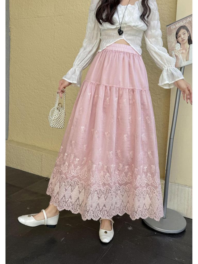 French Fairy Embroidery High-Waist Slim Dress with Cinched A-Line Skirt