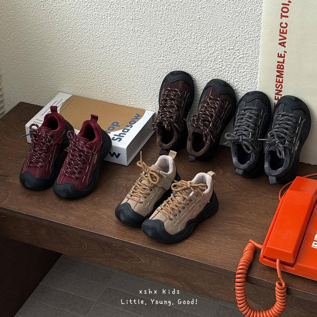 XSHX Herbst- und Winter-Bergserie | Joint Jungen und Mädchen Maillard Amber Wind Rutschfeste Gummi-Außensohle Rindsleder Anti-Veloursleder Klettverschluss