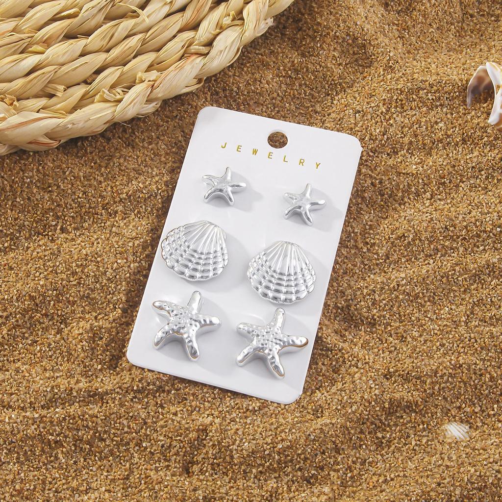 For jewelry summer geometric starfish shell shape women's stud earrings set versatile earrings foreign trade
