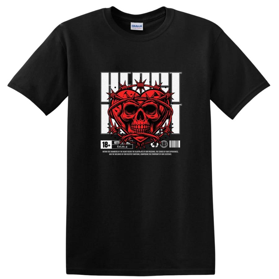 Skull Heart Graphic T Shirt Fearless Love 18+ Tee Red Black Design Art