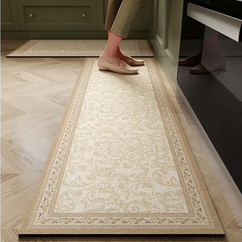

Kitchen Floor Mat Anti-slip Oil-proof Erasable Carpet Leather PVC Waterproof Rug Beige Pattern Texture Home Decor Mats 1pc 50x80cm
