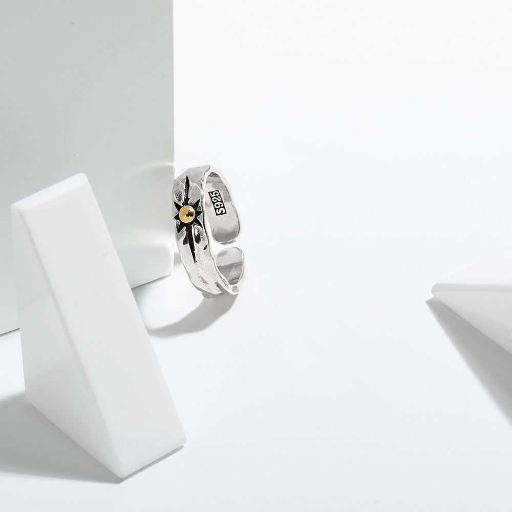 Ring Niche Design Sunflower Retro American Minimalist Style Hip-Hop Personality High-End Men's Trendy Open Index Finger Ring