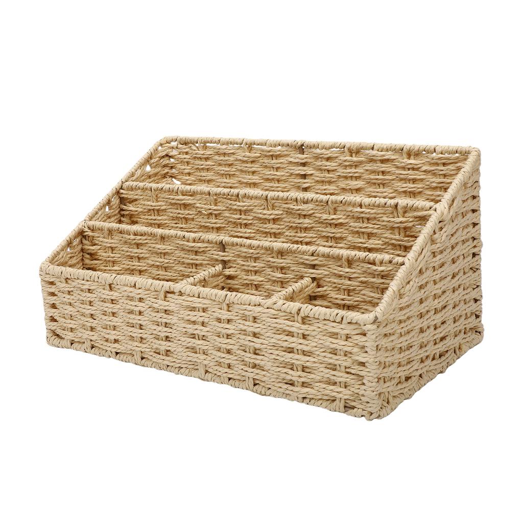 2pcs Woven Mail Desk File Holder Paper Rope Iron Frame Natural Tabletop Modern Storage for Letters Magazine Stationery Small It