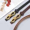 Women's Genuine Leather Bowknot Waist Belt - Simple, Versatile, Thin Cowhide Accessory for Dresses, Skirts, Shirts, and Trousers.