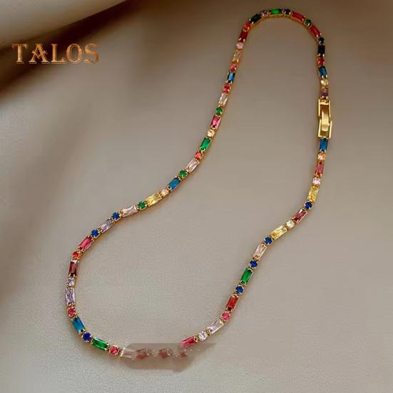 Retro Style Necklace Bracelet Colorful Cubic Zirconia Choker Necklace Women Bracelet Wedding Party Formal Jewelry