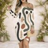 Women Plus Size One Shoulder Chain Strap Long Sleeve Printed Cross Hem Bodycon Dress