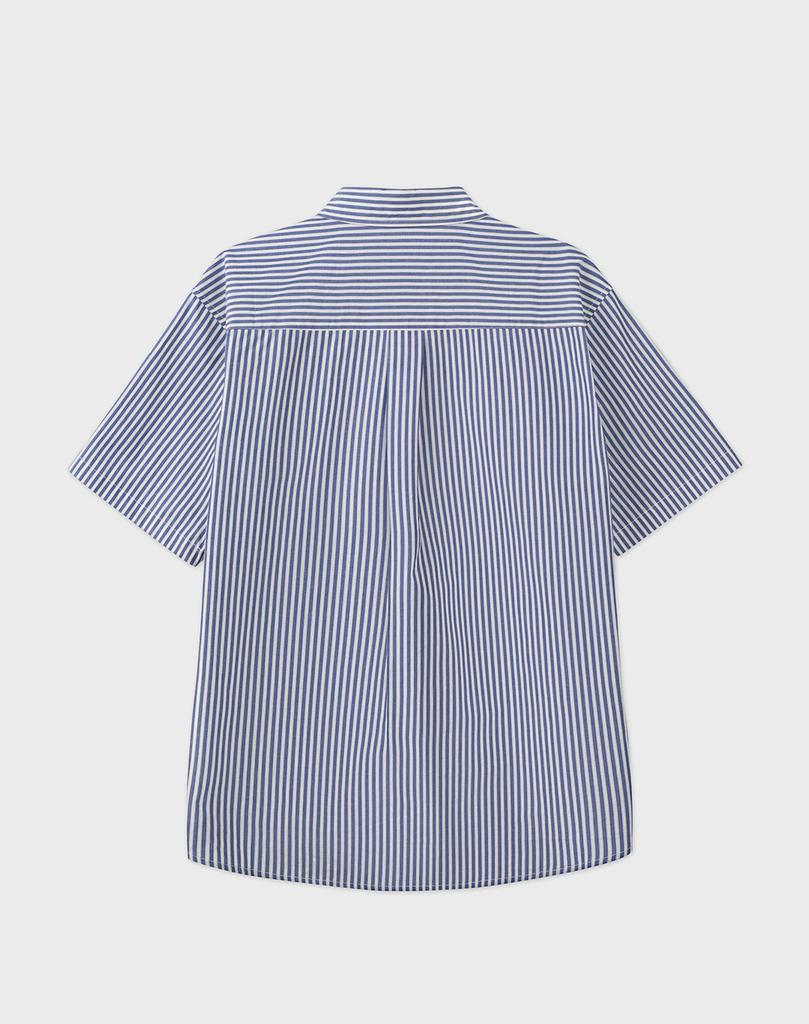 WORK ON BODY OFF Linea Semi-Overfit Striped Short Sleeve Shirt [Blue]