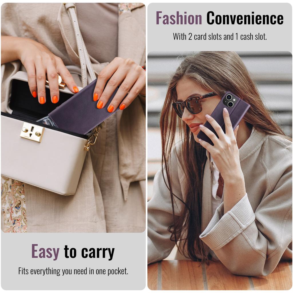 For iPhone 15 Plus Case CASEME 033 Series RFID Blocking Wallet Stand Calf Texture Leather Phone Cover