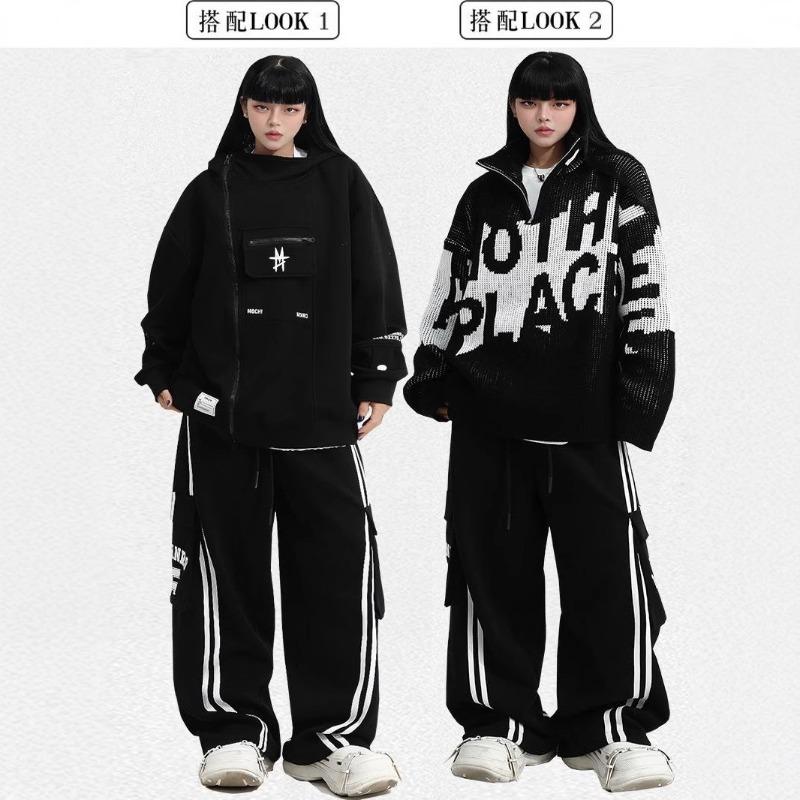 Striped hiphop overalls spring and summer new men's and women's couples clothes straight wide-leg hip-hop pants