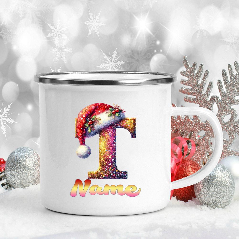 Personalized Cup Custom Name 26 Letter Juice Coffee Enamel Cups Large Capacity Mugs Christmas Gifts