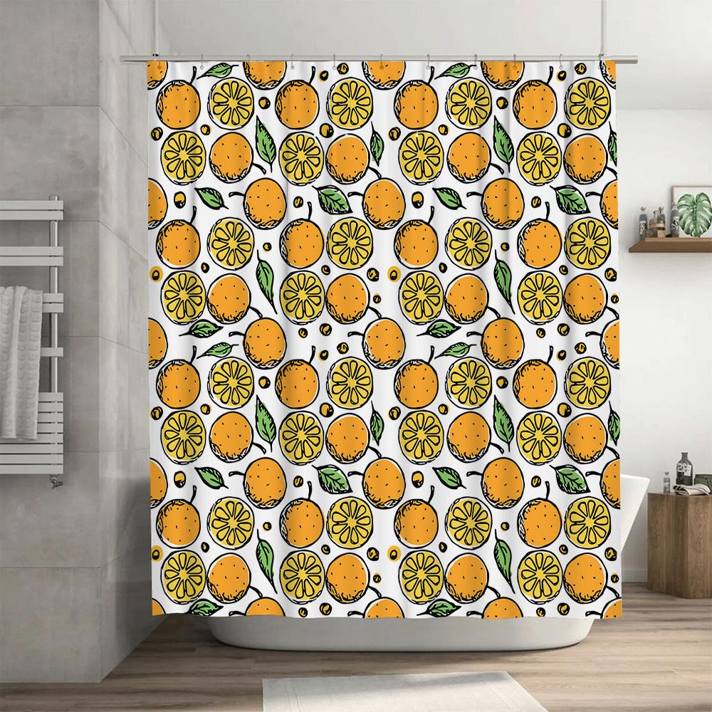 Orange Slice Shower Curtain Bathroom Decor With Citrus Fruits Pattern Waterproof Fabric For Home Bath Accessories In White
