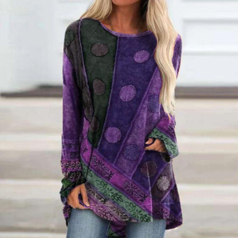 Women's round Neck Printed Loose Long Sleeves T-shirt