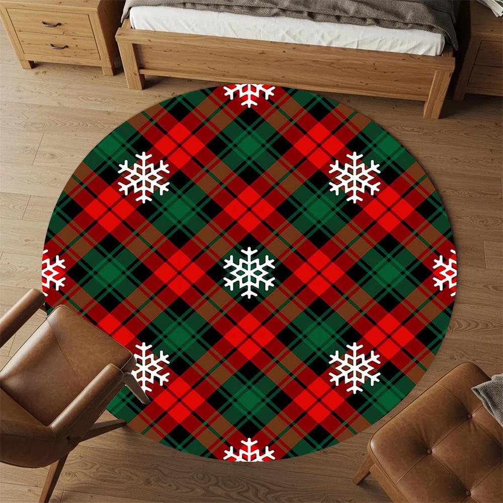 1pc Plaid Snowflakes Round Chair mat Area Rug - Non-Slip, Floor Mat for Office, Bedroom, and Indoor Decor -1002164