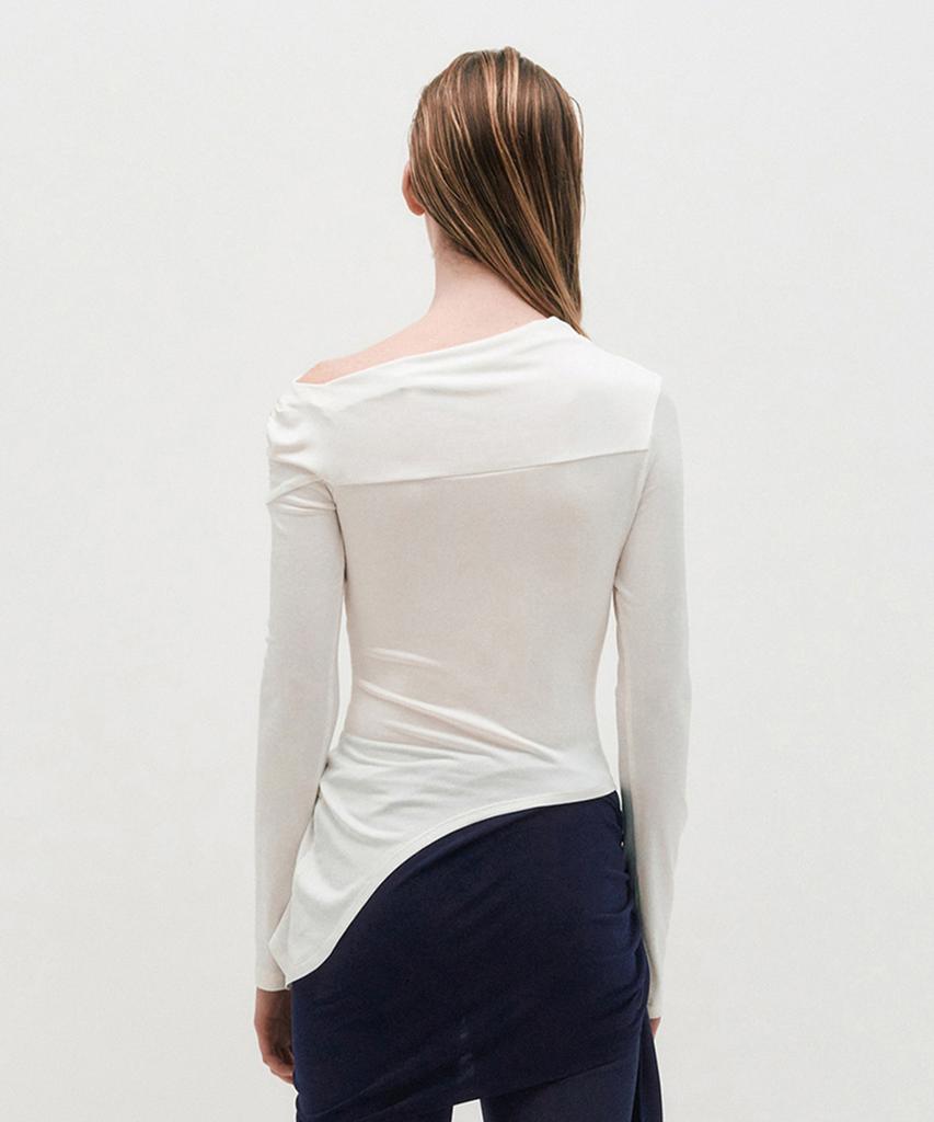 Kimjisu One Shoulder Draped Jersey Top _ White