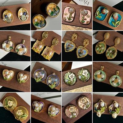 Monet Garden Medieval Vintage Earrings Ins Light Luxury High-end Stud Earrings Niche Retro Earrings