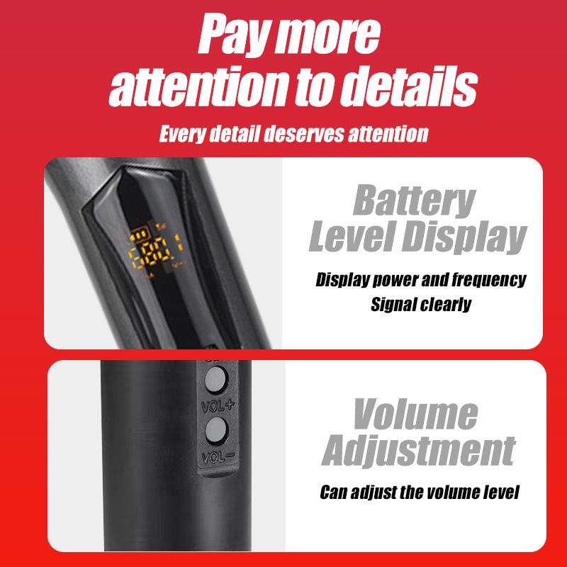 Rechargeable Wireless Microphone with Battery Display for Home KTV and Stage Live Streaming, Model One-to-Two Handheld.